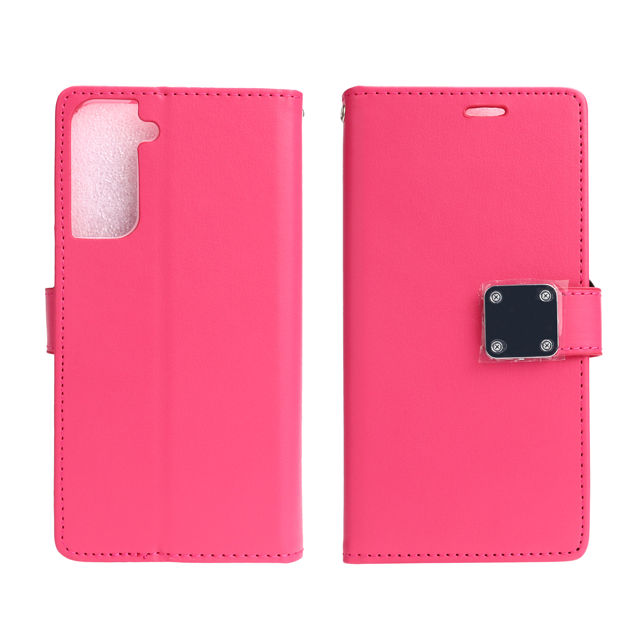 Multi Pockets Folio Flip LEATHER Wallet Case with Strap for Samsung Galaxy S21 Plus 5G (Hot Pink)